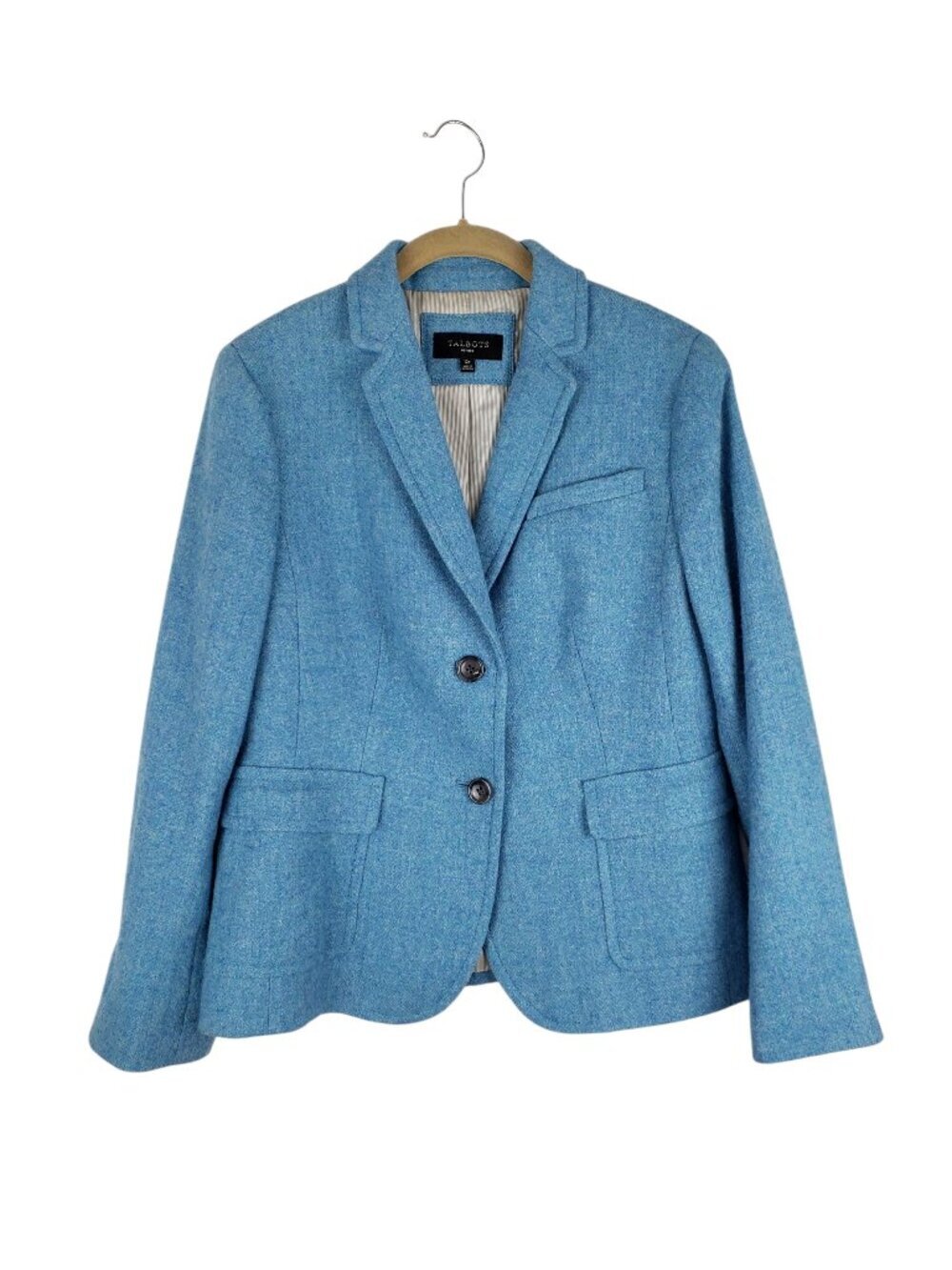 Talbots Wool Blend Blazer Aqua Herringbone Tweed Ivy Prep Womens 12P